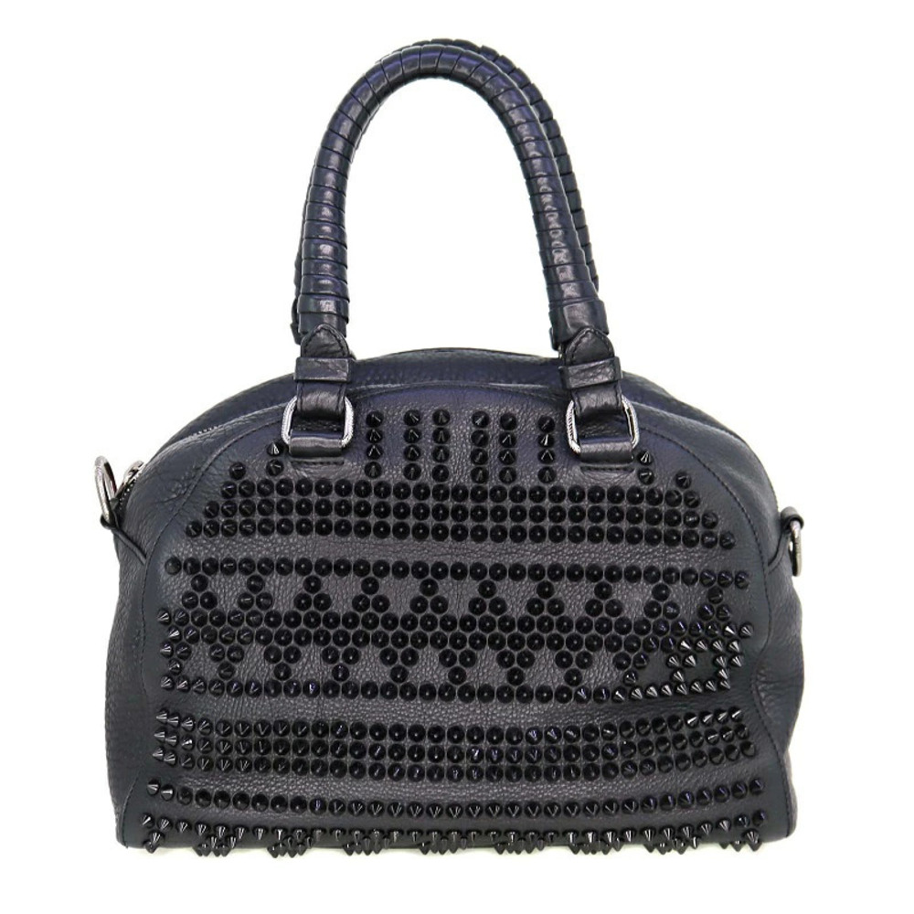 Christian Louboutin Panettone Bag Studded Shoulder Tote Leather Black Red